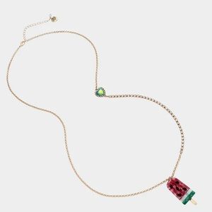 BEW Betsey Johnson Watermelon Popsicle Rhinestone Mother of Pearl Necklace